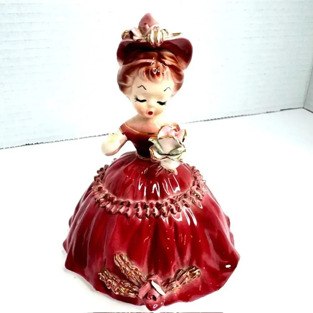 Vintage Arnart Japan Lady Figurine 7616 Red Dress Cherchez La Femme 1950s